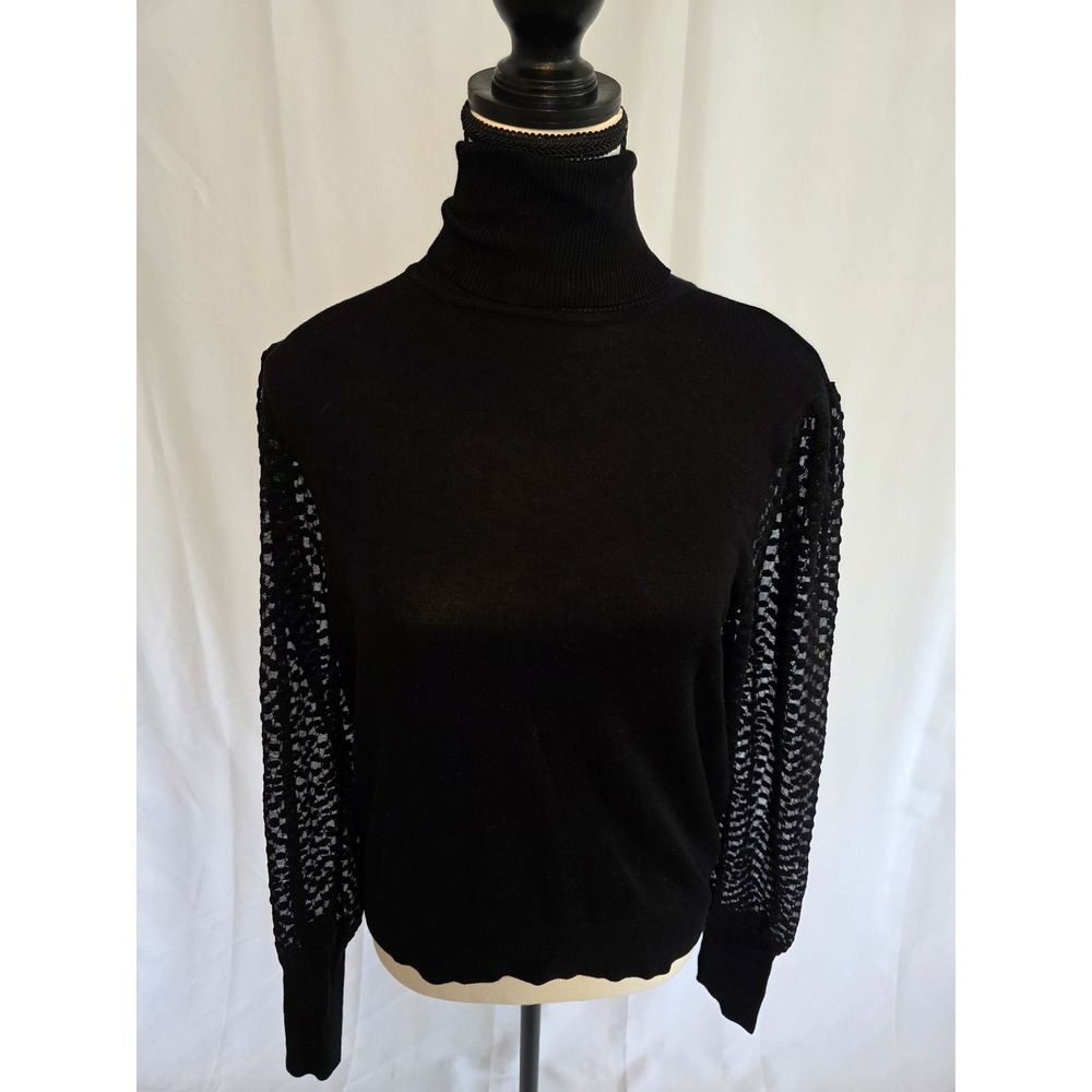 Fashion‎ Nova Admire Me Black Turtleneck Sweater Sheer Mesh Sleeve Size XL